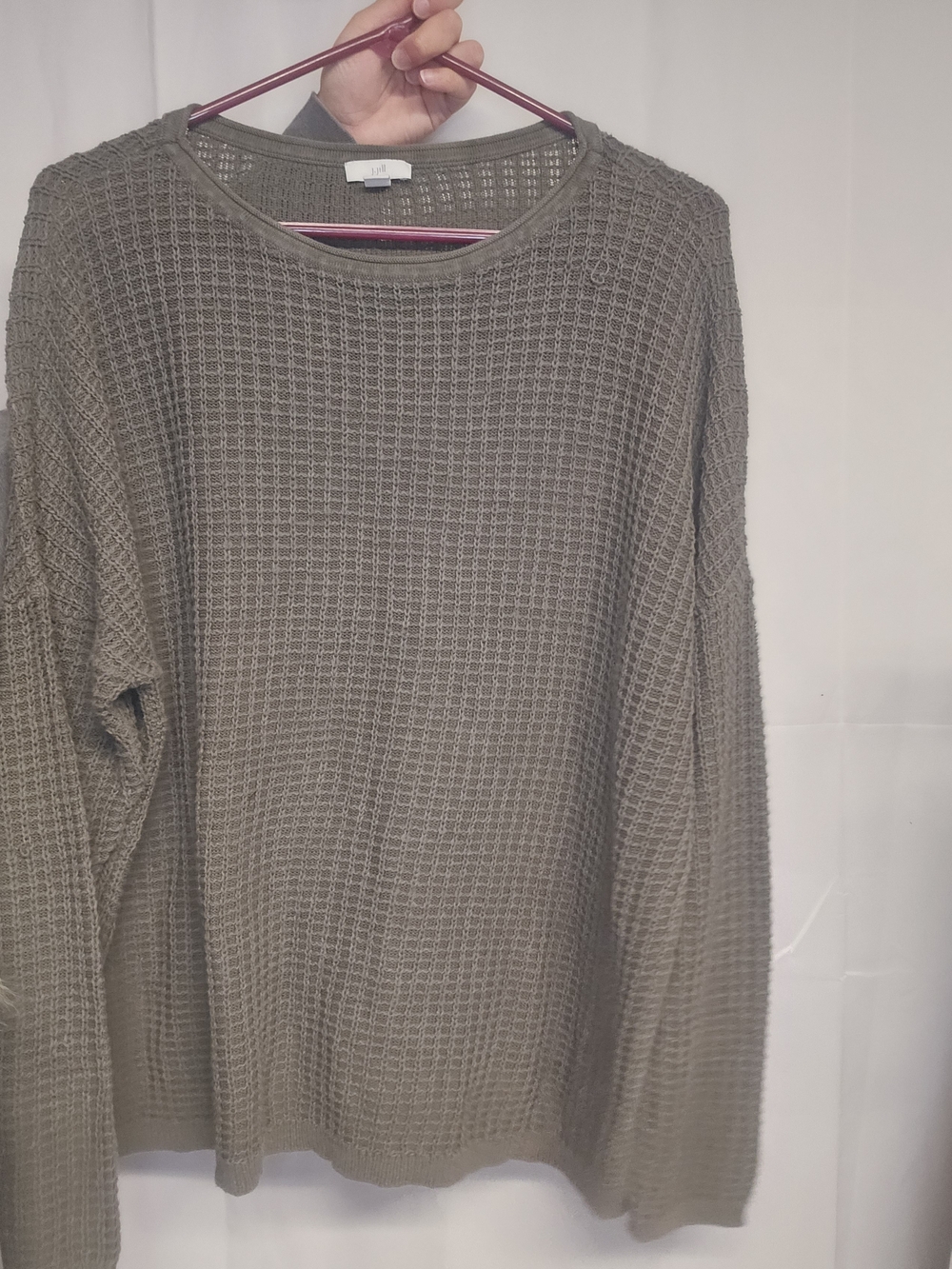 Waffle Knit Crewneck Sweater - Olive Green